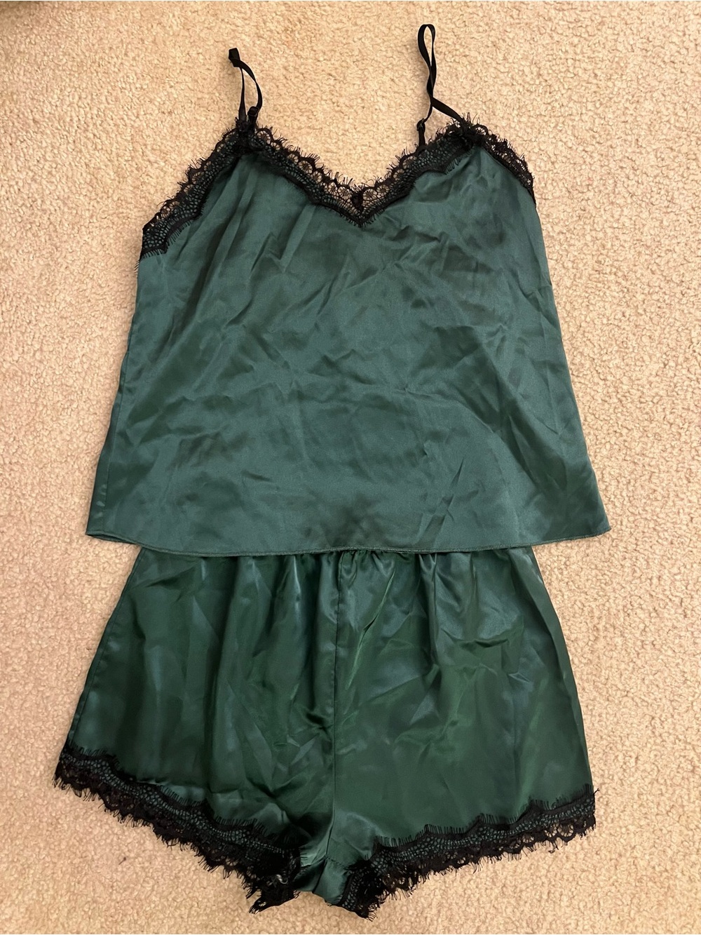 Silk Lace-Trim Tank & Short Set